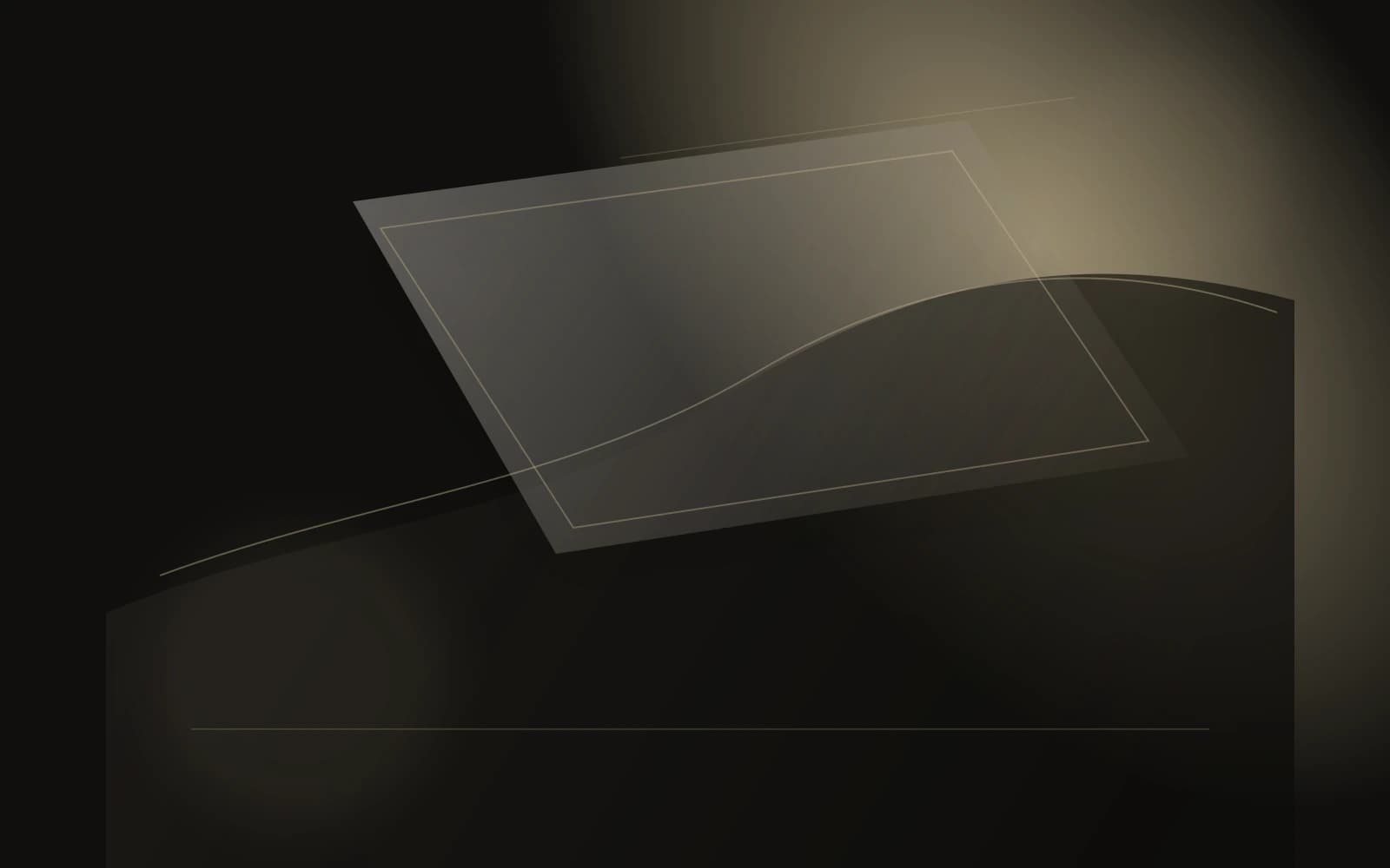 Composição abstrata escura com superfícies de vidro e luz suave