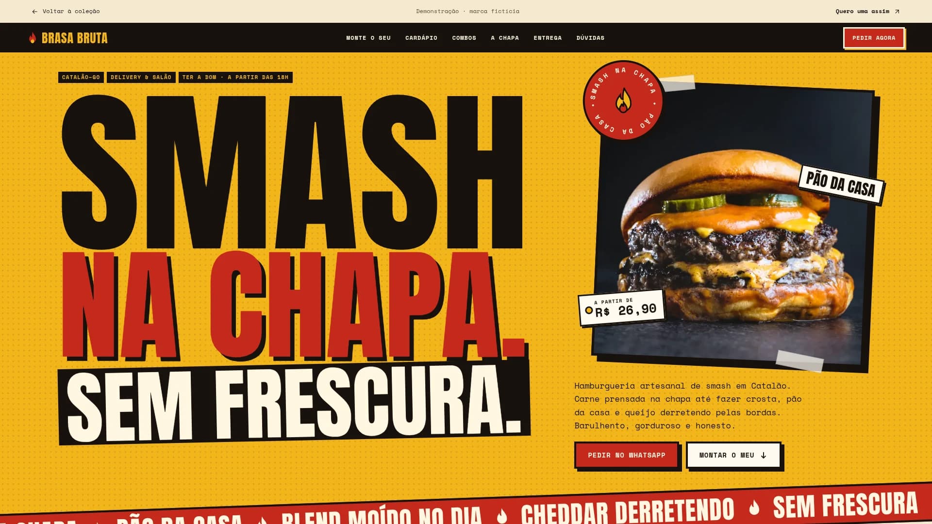 Captura da landing page demonstrativa de Brasa Bruta.