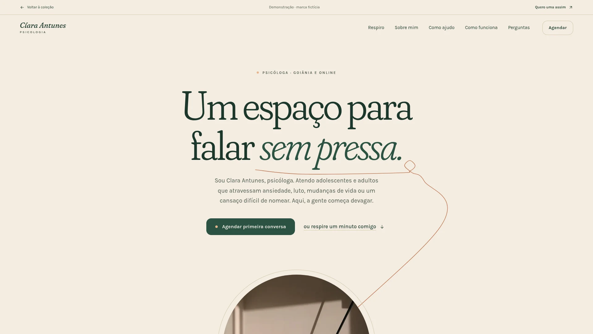 Captura da landing page demonstrativa de Clara Antunes Psicologia.