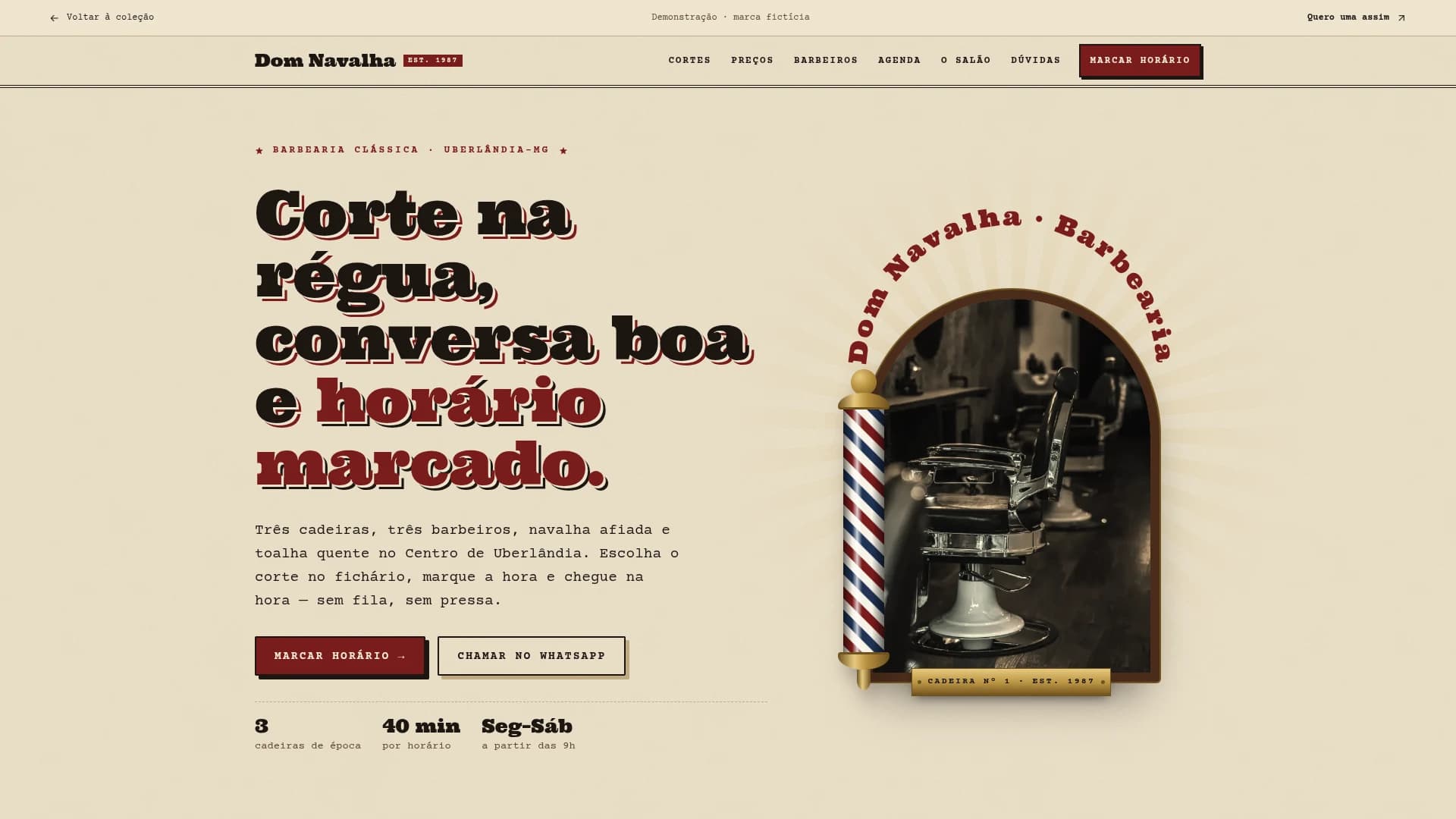Captura da landing page demonstrativa de Dom Navalha.