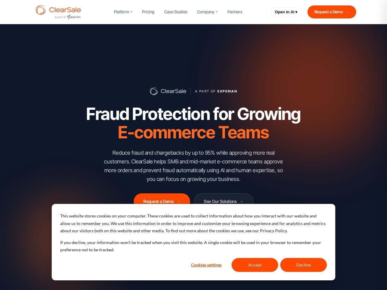 Captura real do site da ClearSale.