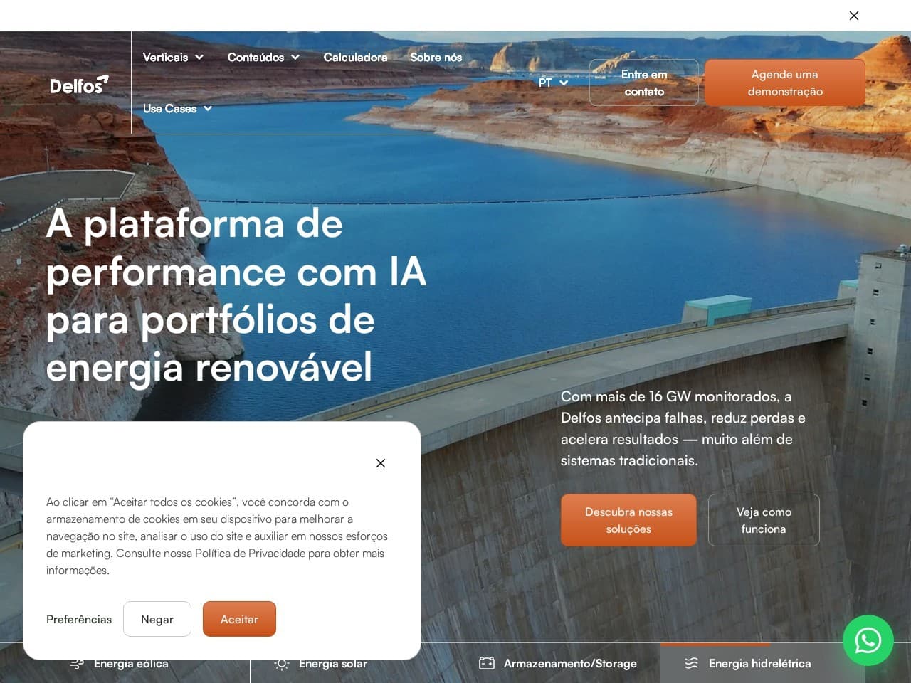 Captura real do site da Delfos Energy.