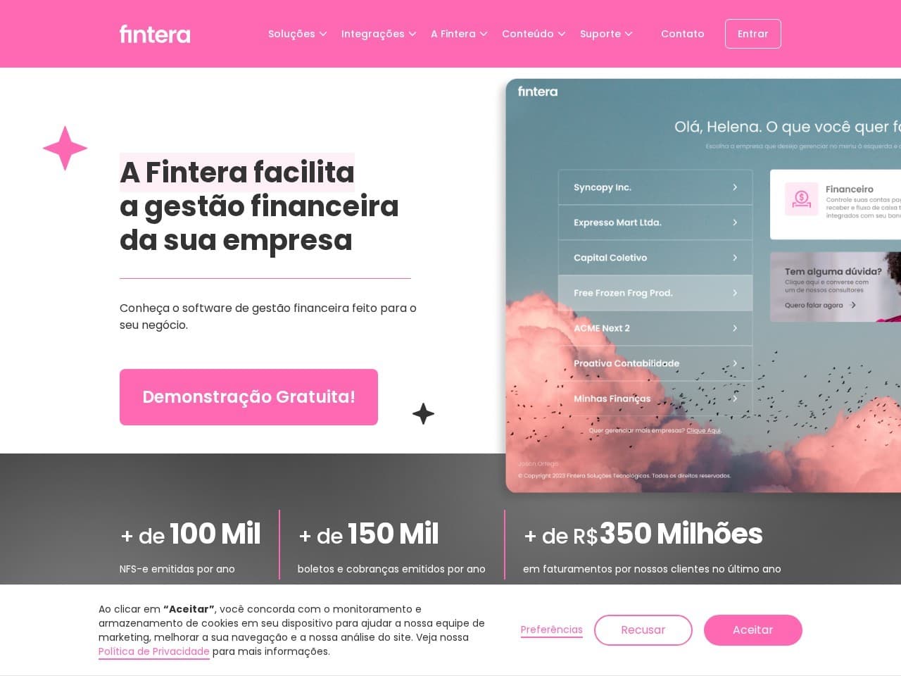 Captura real do site da Fintera.