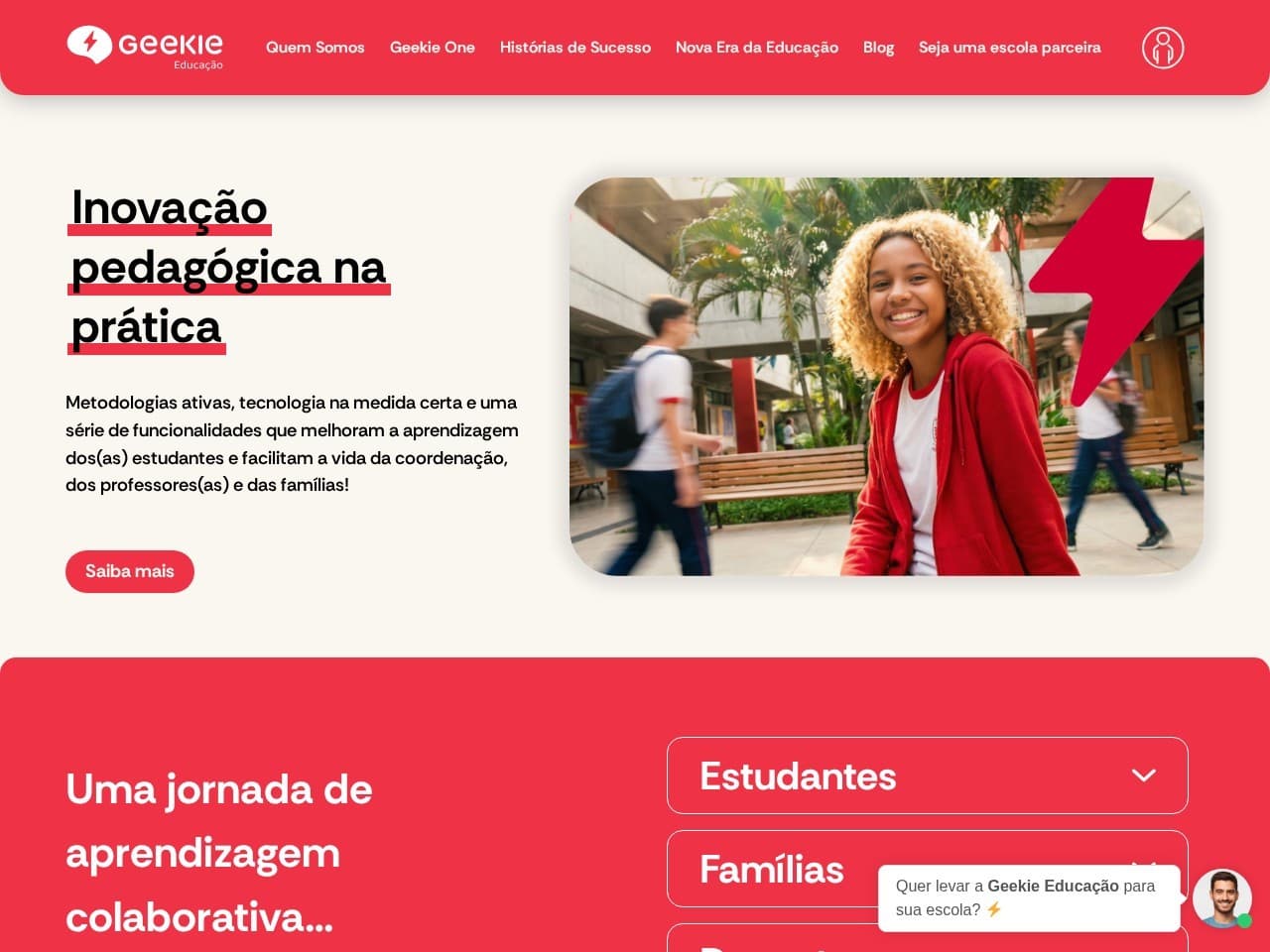 Captura real do site do Geekie One.