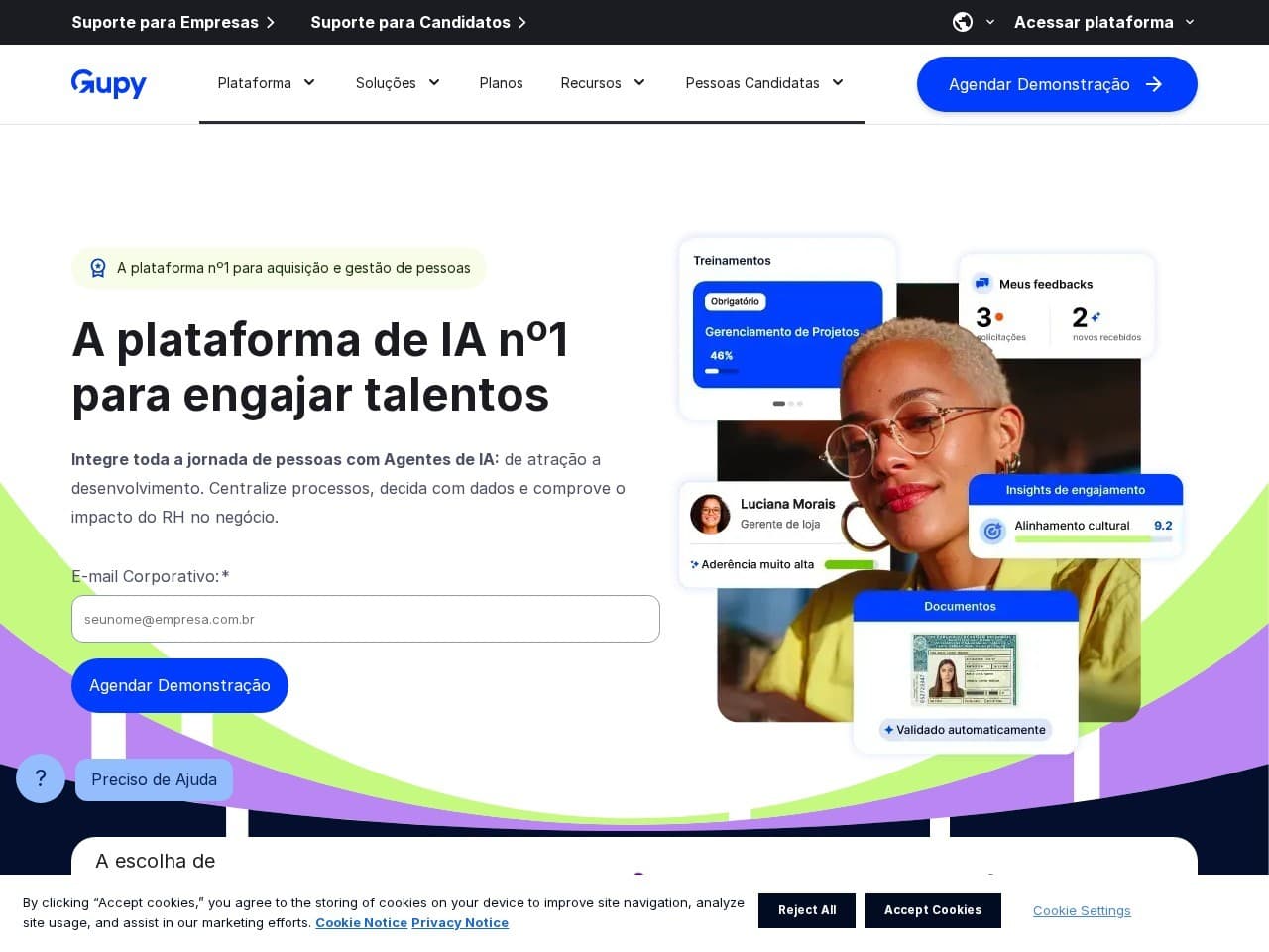 Captura real do site da Gupy.