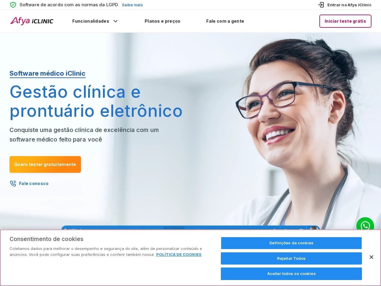 Captura real do site da iClinic.
