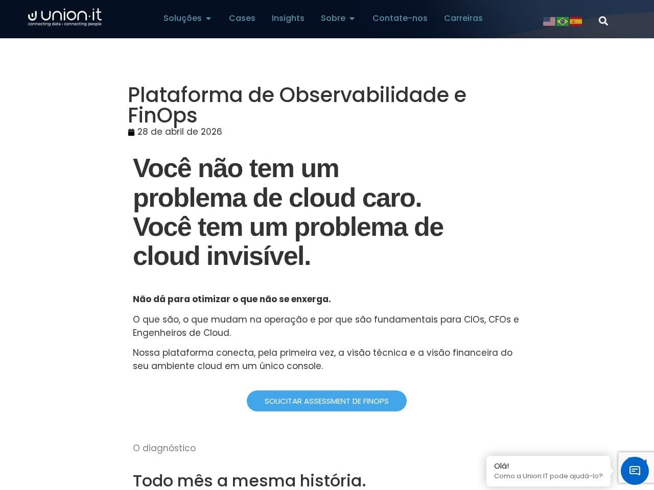 Captura real da página de observabilidade da Union IT.